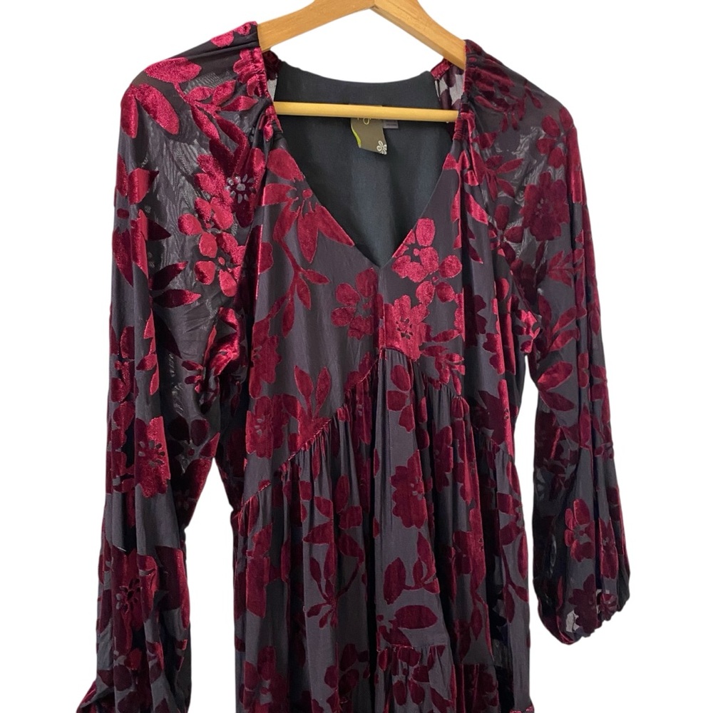 Taylor flocky velvet burnout dark floral bishop sleeve v neck whimsigoth dress 8 - Picture 7 of 12